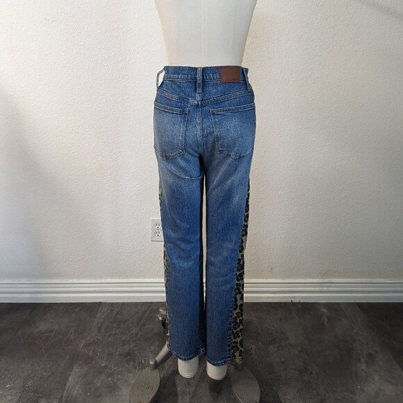 Madewell Classic Straight Animal Print Track High Rise Jean Blue 26 hipster - Picture 2 of 9